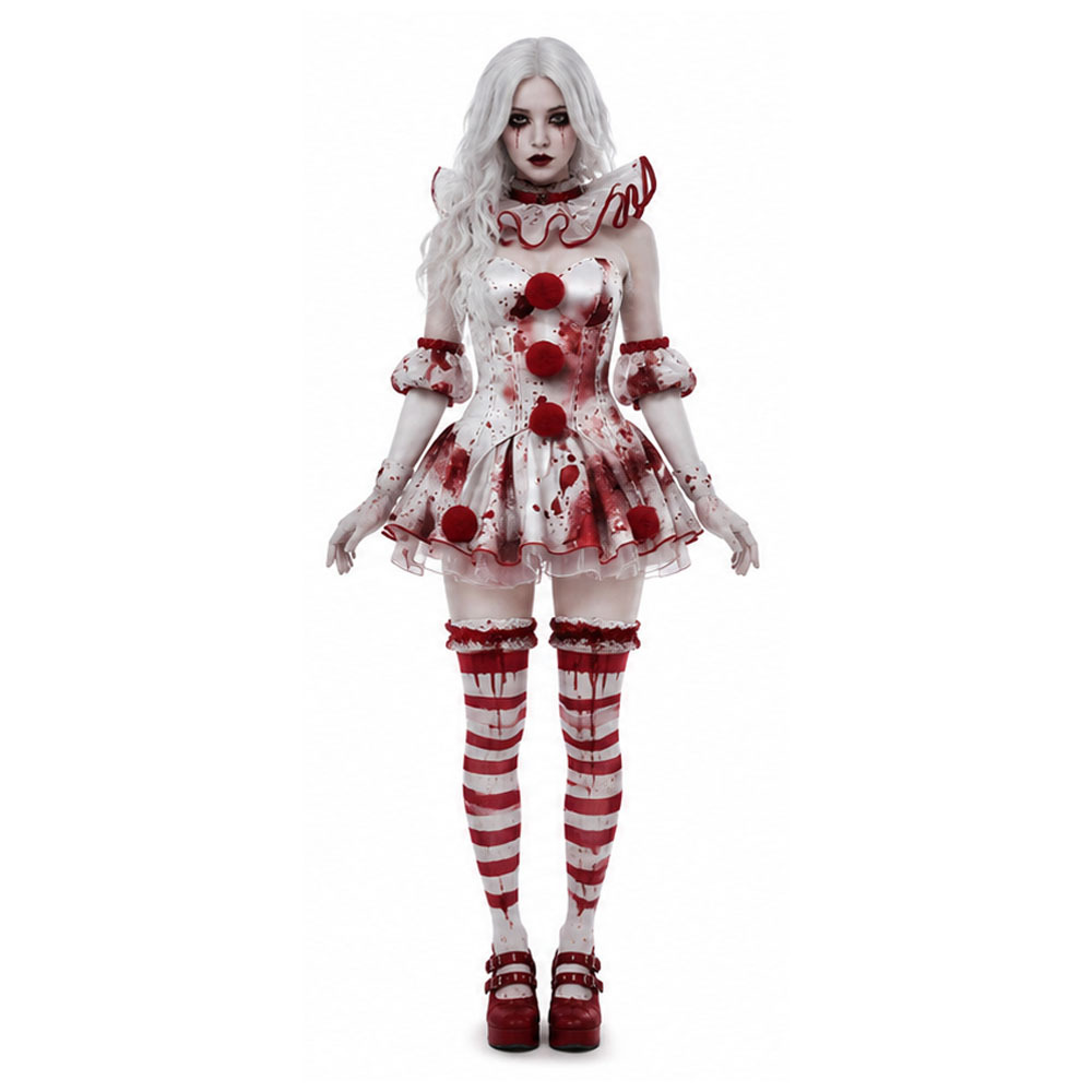 Halloween Costume Kids - 新しいハロウィンコスプレコスチューム ダーククラウンガール ヨーロッパサイズ 女性用コスプレキャラクターユニフォーム パーティー用 ブラッディクラウン