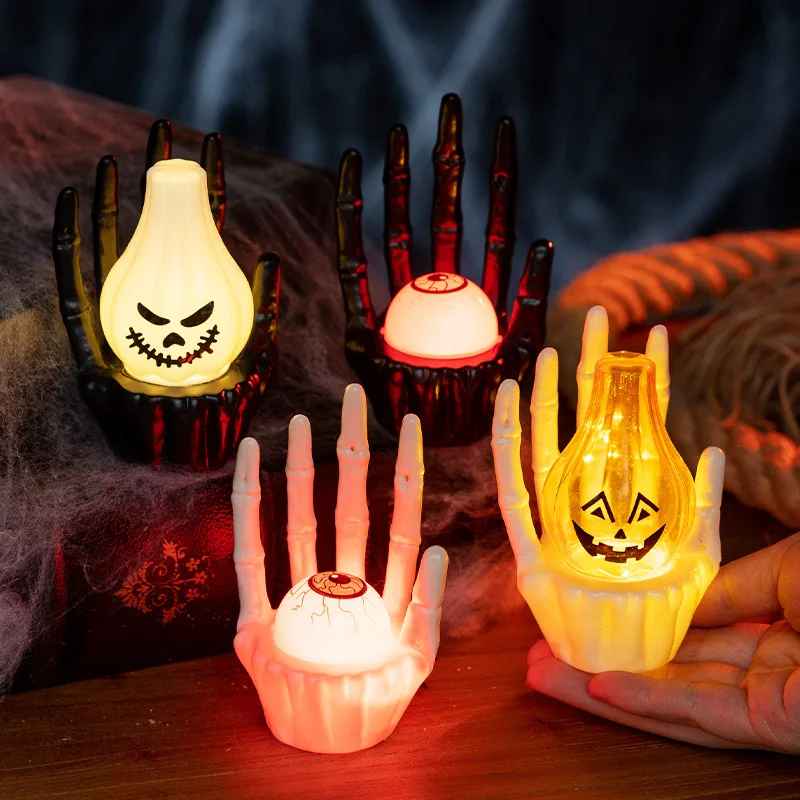 Halloween Pumpkin Decor Led - ハロウィーン LED ゴーストハンド ナイトライト 光るカボチャの目型ランプ 不気味なテーブルオーナメント