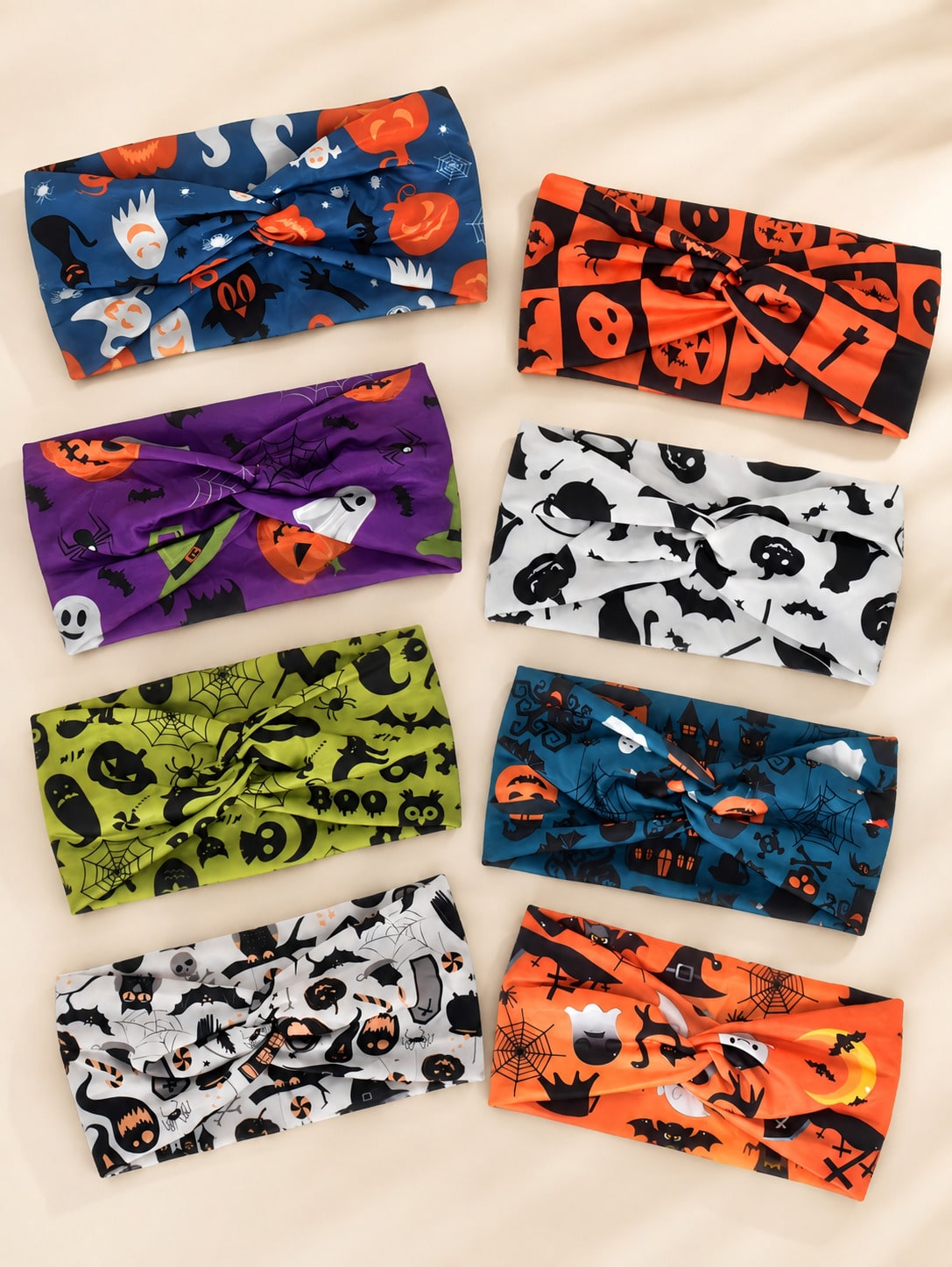 Spider Web Halloween Decoration - 8/4/1 女性用ハロウィーンヘアバンド、カボチャ、お化け、コウモリ、蜘蛛の巣柄の伸縮性ヘアバンド、ねじり結びのヘアバンド、女性用ヘアアクセサリー。