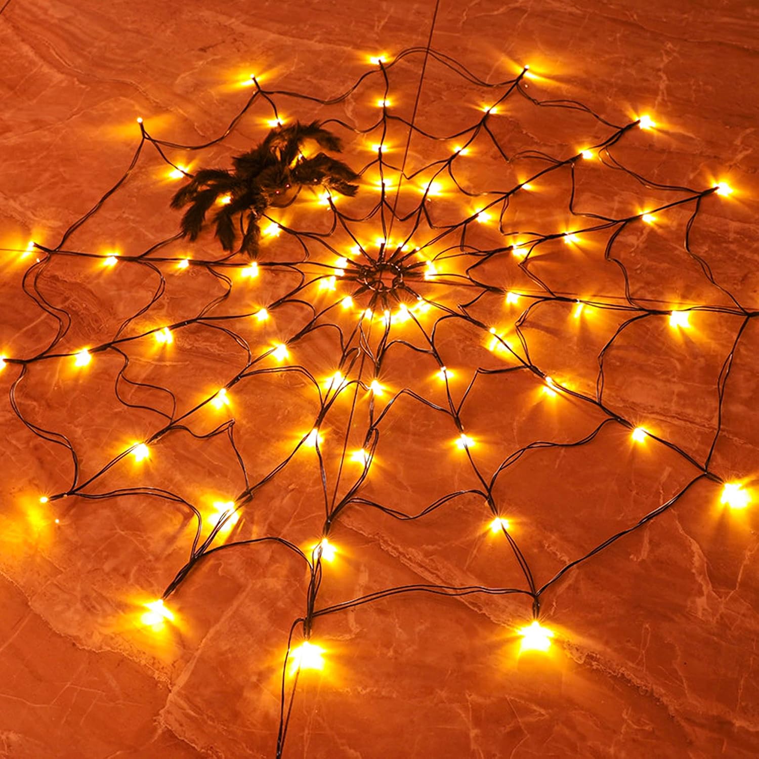 Halloween Led String Lights Orange - ハロウィーン用、蜘蛛の巣模様のLEDストリングライト。オレンジ、紫、カラフルな光で、お化けパーティー、お化け屋敷の装飾に最適。1個から4個まで。