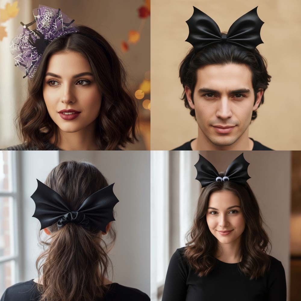 Spider Web Halloween Decoration - メッシュ素材の蜘蛛の巣模様、ハロウィーンのコウモリのヘッドバンド、ヘアフープ、ヘアゴム、ハロウィーンパーティー用ヘアアクセサリー、写真撮影用小道具、クリエイティブ