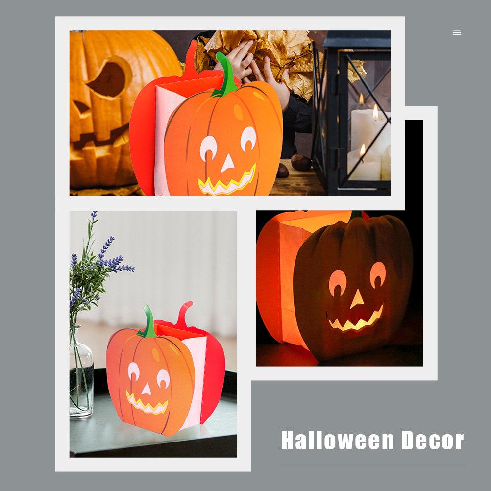 Pumpkin Lantern Halloween - 12個入り、装飾用バッグ、カボチャ型、くり抜き加工、難燃性紙製、LEDティーライト対応、ハロウィーンランタン