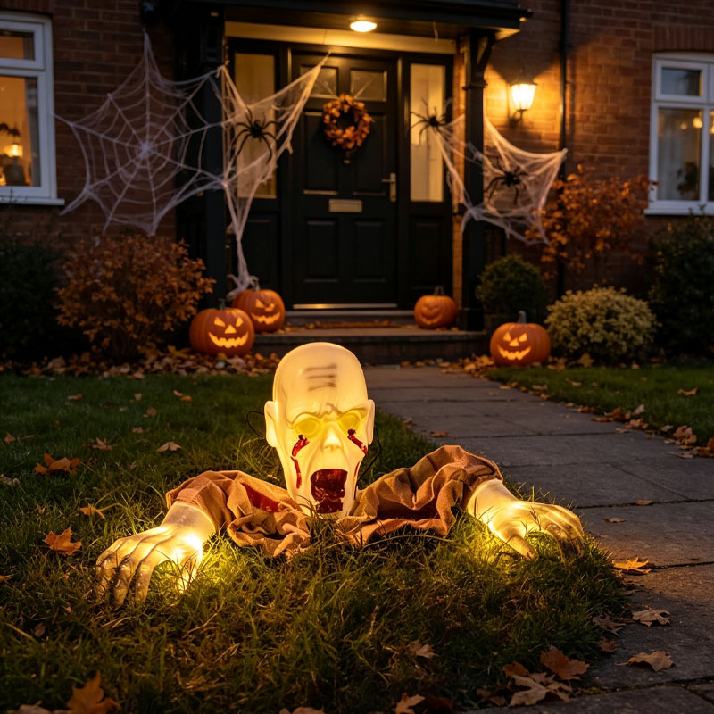 Halloween Skeleton Decoration - 不気味なハロウィーンの幽霊のオーナメント。光る骸骨の装飾品。地面に差し込んで使用するタイプ。暖色系の光を放ち、庭の小道や街灯の装飾に最適。