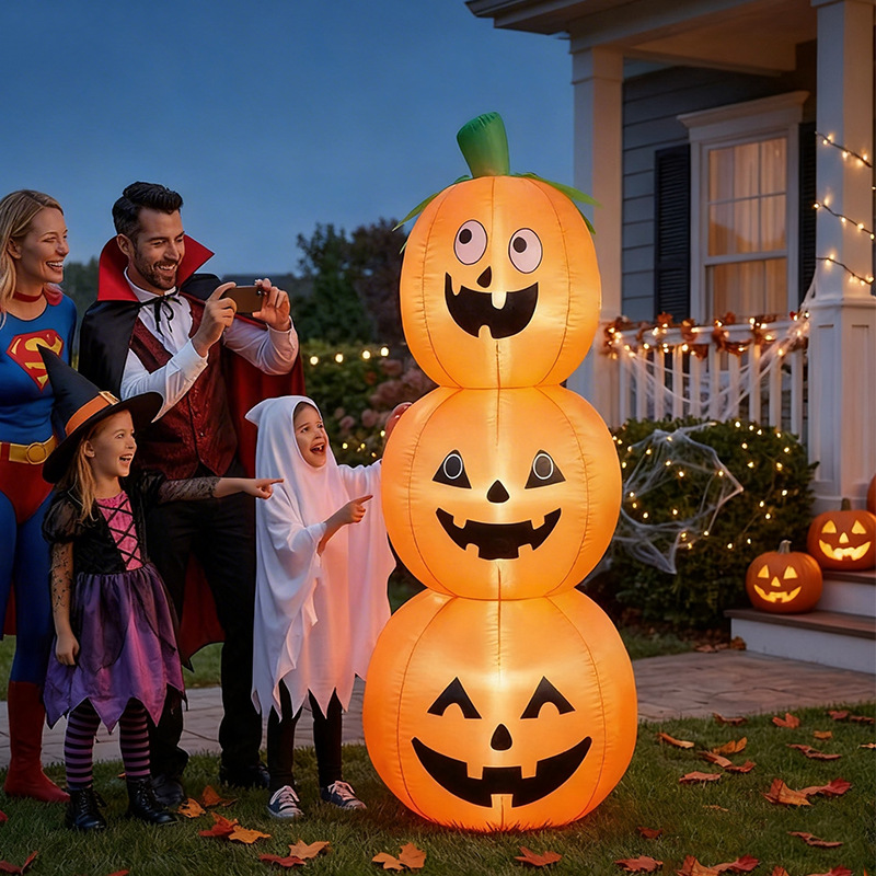Halloween Pumpkin Decor Led - 1.2mの積み重ね可能なハロウィン用インフレータブルパンプキン、LEDライトアップ付き屋外庭用インフレータブルオーナメント、中庭パーティー装飾用小道具