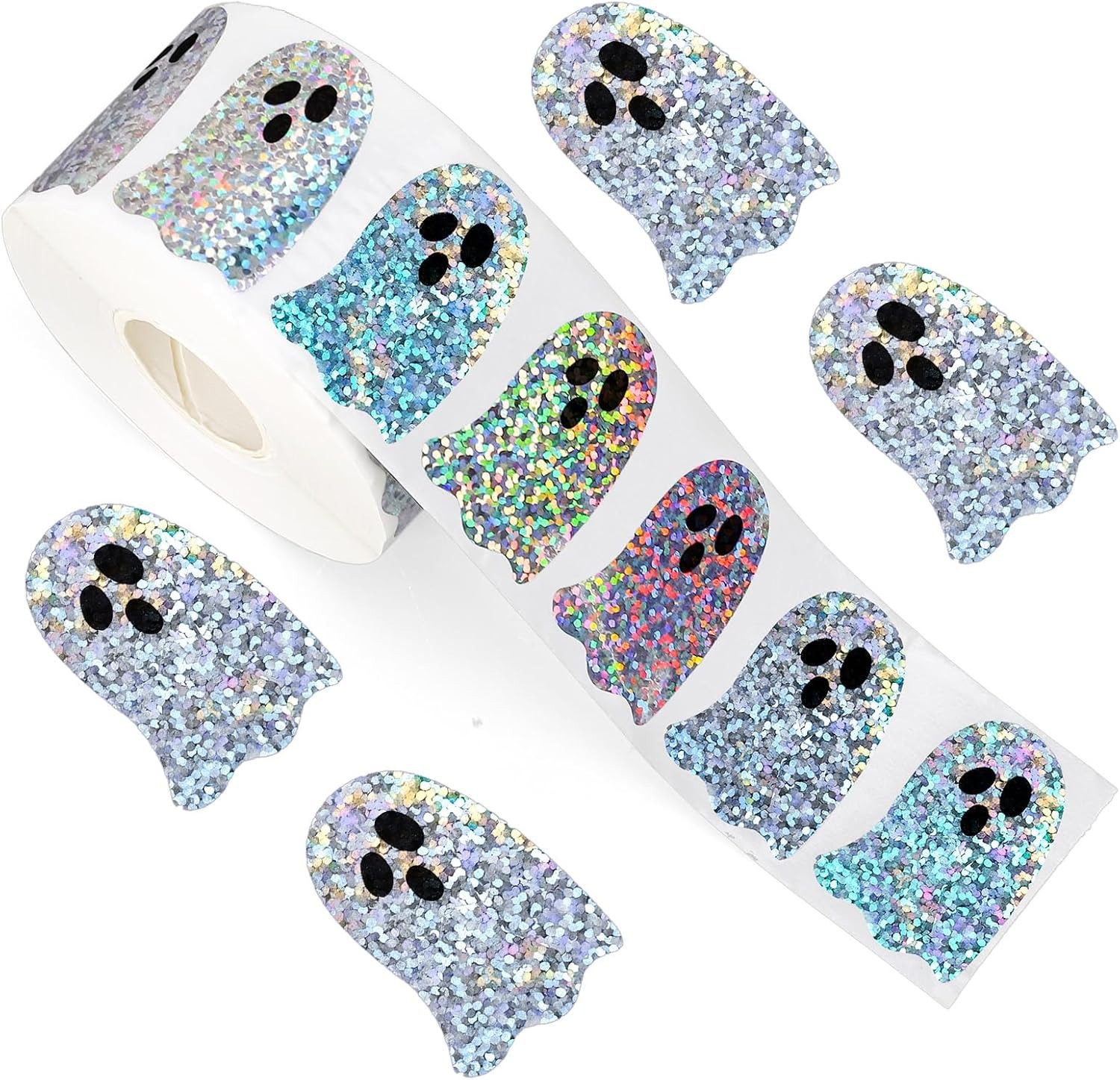 Halloween Party Supplies - ハロウィンゴーストシェイプ DIY 防水ステッカー ハロウィンパーティー雰囲気ステッカー 封筒装飾包装ラベルステッカー グリッターゴーストステッカーロール