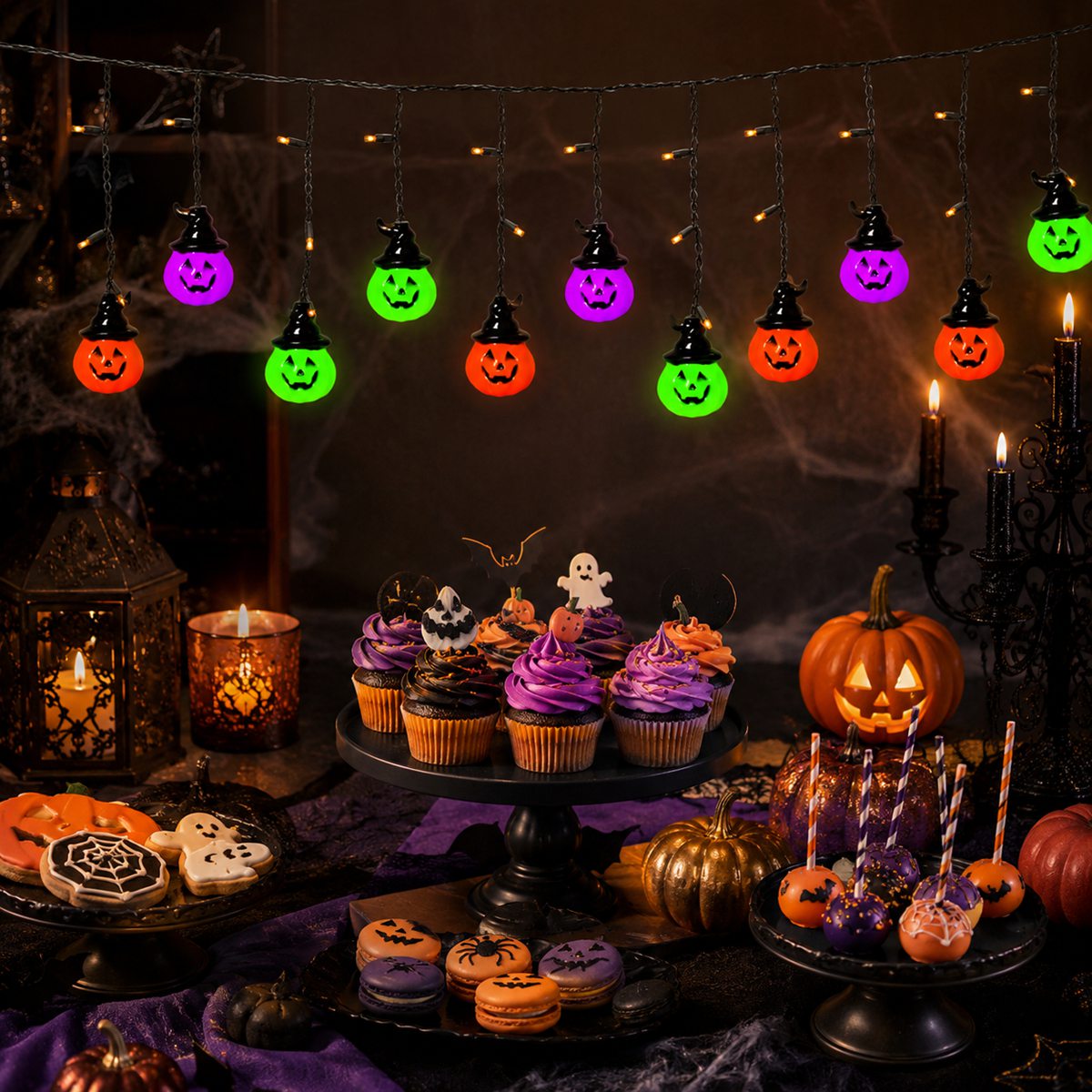 Halloween Led String Lights Orange - ハロウィン用ホラーフィギュア10個（魔女の帽子、カボチャのライト）、ミニオレンジ電球25個、アイスストリップストリングライト（家庭、休日、パティオの装飾用）