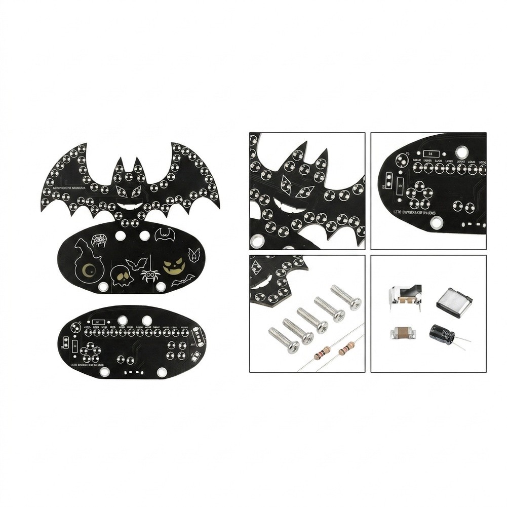 Halloween Party Supplies - ハロウィーンパーティーの装飾や寝室のナイトライトとして使える、5つの点灯モードを備えた、コウモリ型のDIYはんだ付けキット（PCB製）。