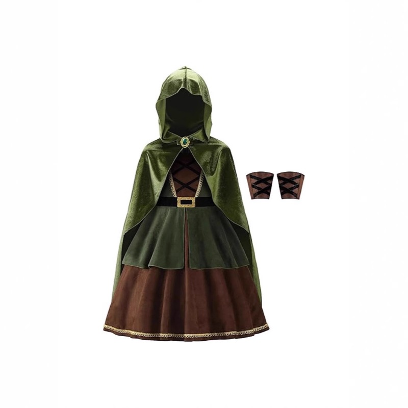 子供中世フード付きマントドレス手首ガード付き女の子グリーン魔 - Halloween Costume Kids のレビューと価格