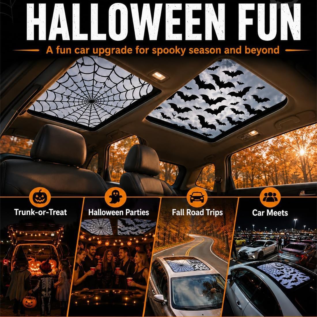 車のサンルーフ用ステッカー。ハロウィーン、ゴシック、蜘蛛の巣 - Spider Web Halloween Decoration のレビューと価格