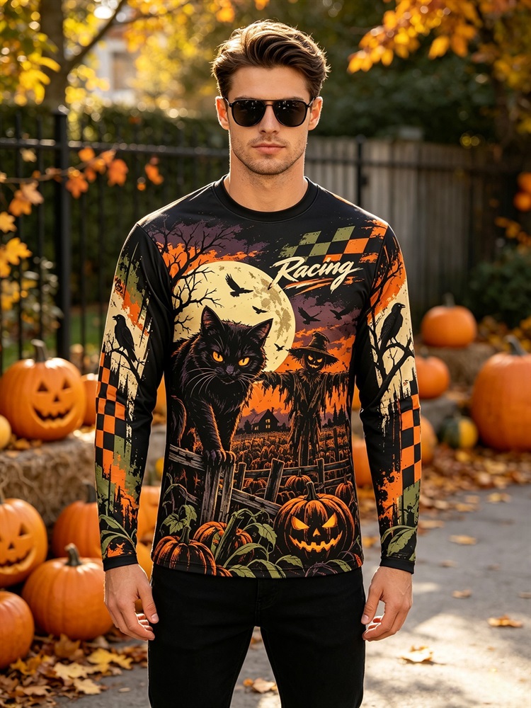 メンズ ハロウィン 魔女柄 魔法の森 長袖Tシャツ フクロウ - Pumpkin Lantern Halloween のレビューと価格