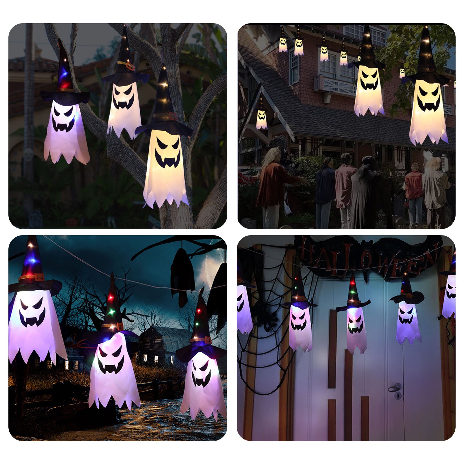 ハロウィーンの装飾用ライト。白い幽霊の飾り付き、オレンジ色の - Halloween Led String Lights Orange のレビューと価格