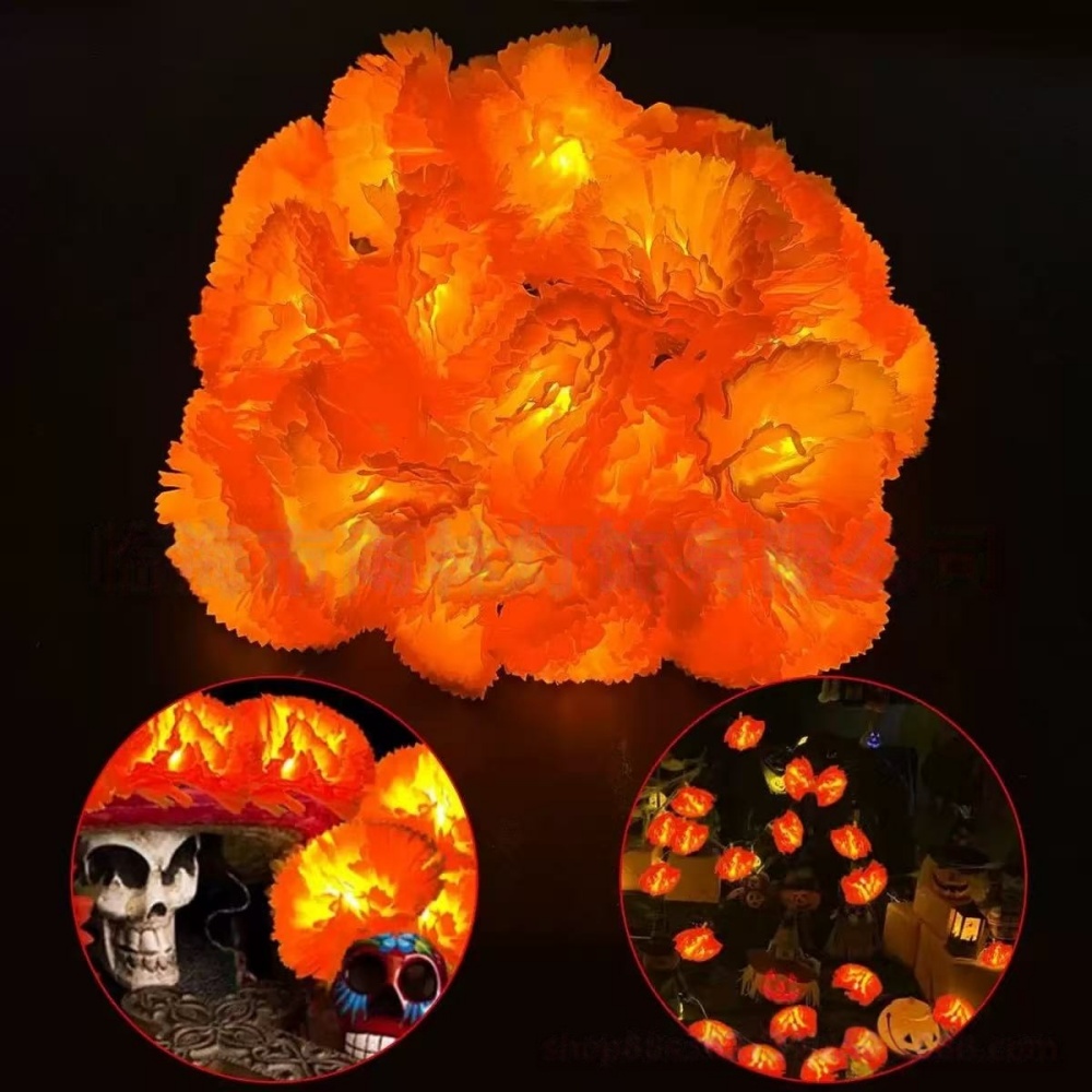マリーゴールドフラワーLEDストリングライト、屋内外装飾ラン - Halloween Led String Lights Orange のレビューと価格