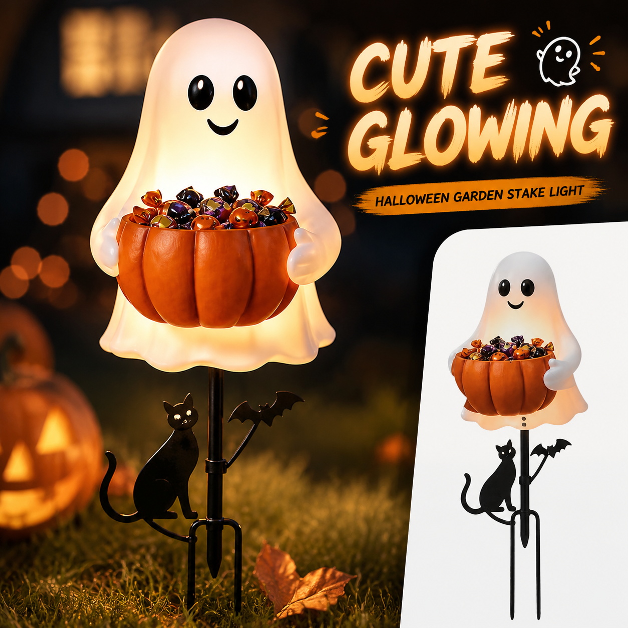 ハロウィンゴーストキャンディホルダー装飾ライト LED屋外ゴ - Halloween Pumpkin Decor Led のレビューと価格