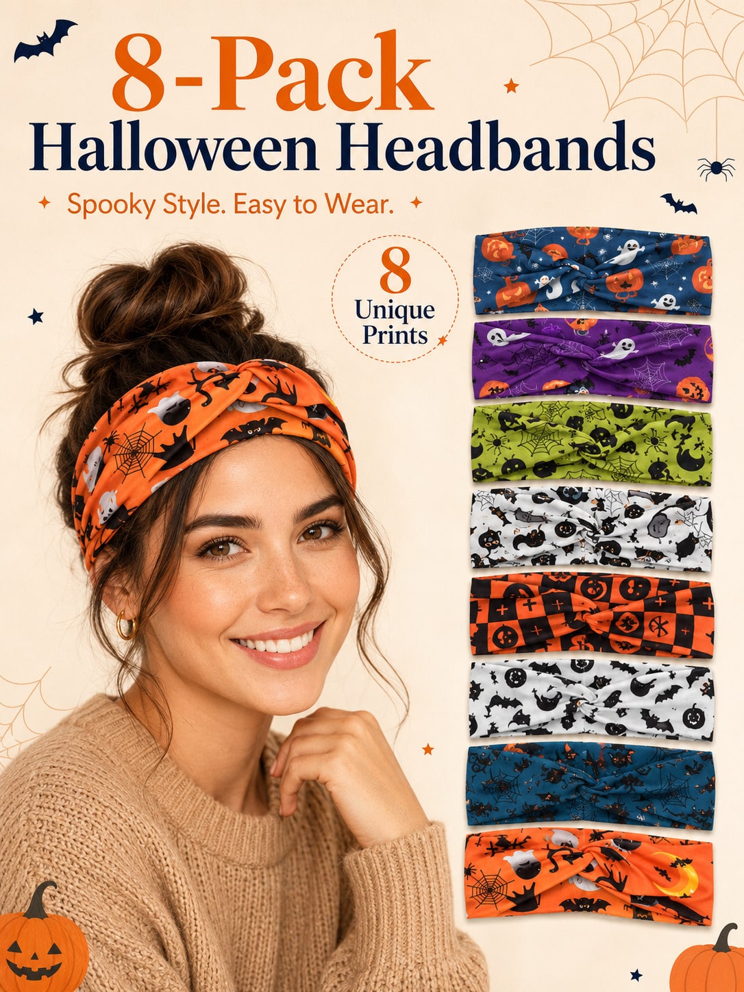 8/4/1 女性用ハロウィーンヘアバンド、カボチャ、お化け、 - Spider Web Halloween Decoration のレビューと価格