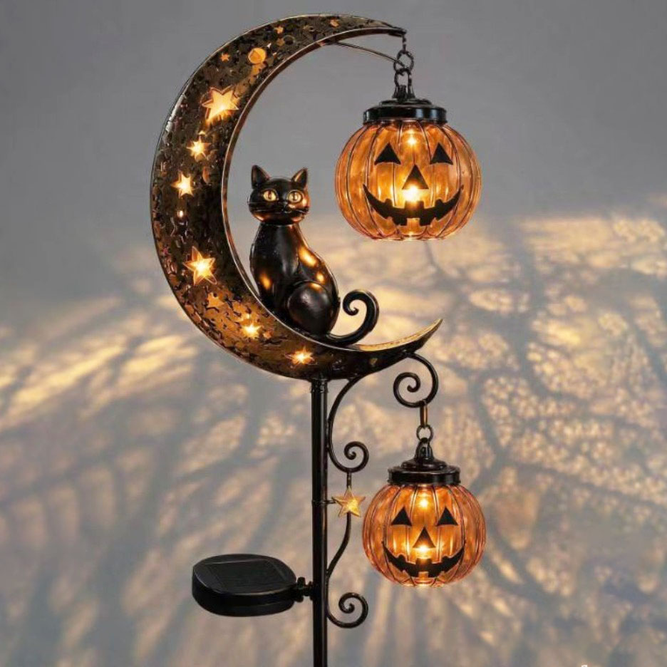 ハロウィーンの黒猫とカボチャの月をモチーフにしたガーデンラン - Pumpkin Lantern Halloween のレビューと価格
