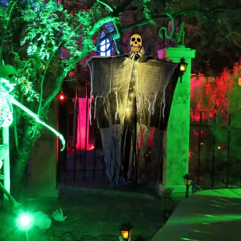 ハロウィン光るスカルスケルトンガーゼ吊り下げゴースト、屋内外 - Halloween Skeleton Decoration のレビューと価格