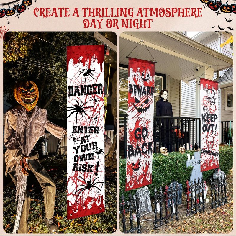 VIKAMA ハロウィンポーチドアカバー ホラー血染めの手形 - Halloween Skeleton Decoration のレビューと価格