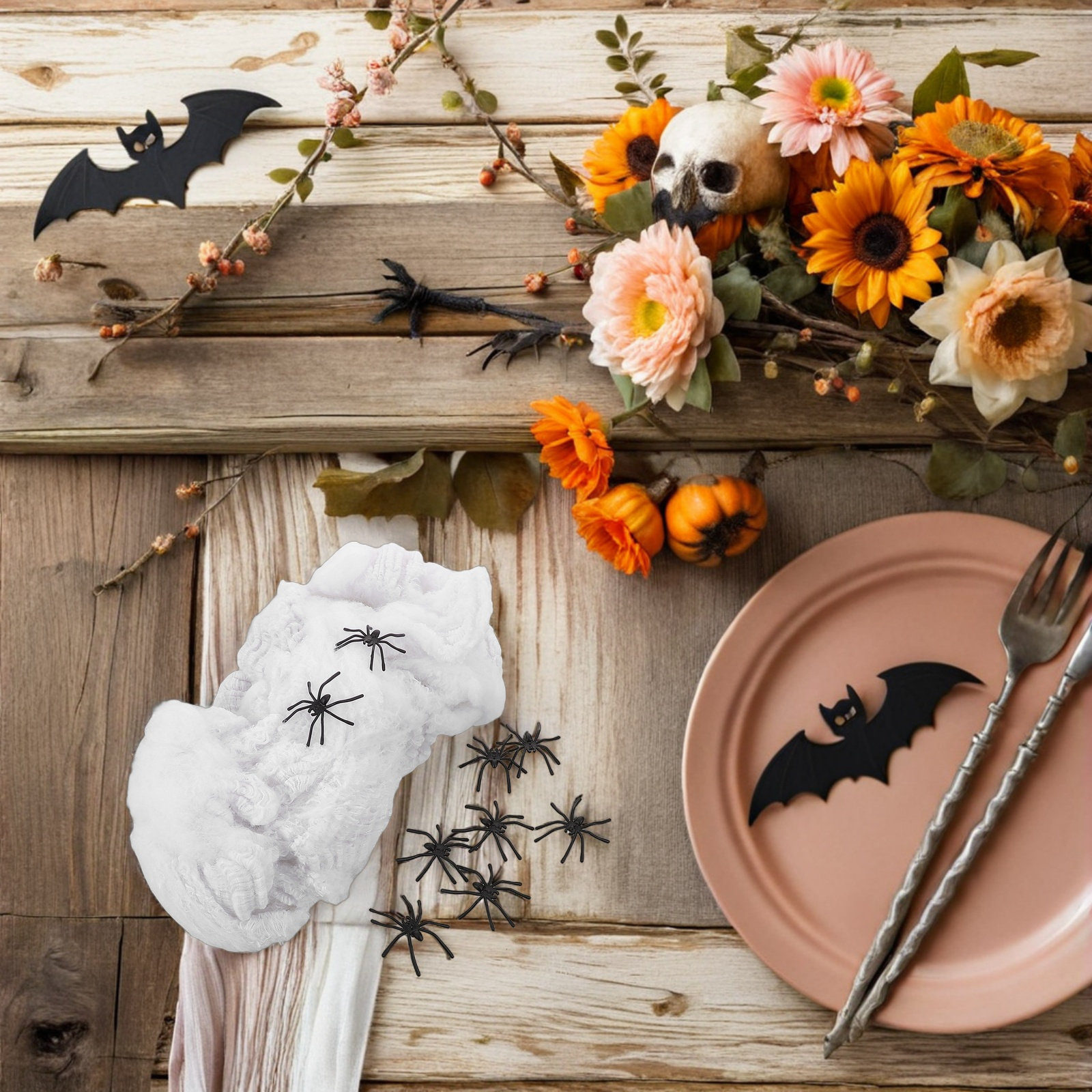ハロウィーンの装飾用、リアルな蜘蛛が付いた白い綿製の蜘蛛の巣 - Spider Web Halloween Decoration のレビューと価格