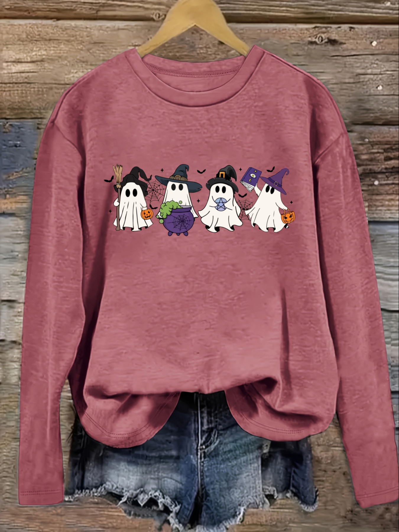 レディースカジュアル長袖クルーネックTシャツ、かわいいハロウ - Halloween Costume Adult のレビューと価格