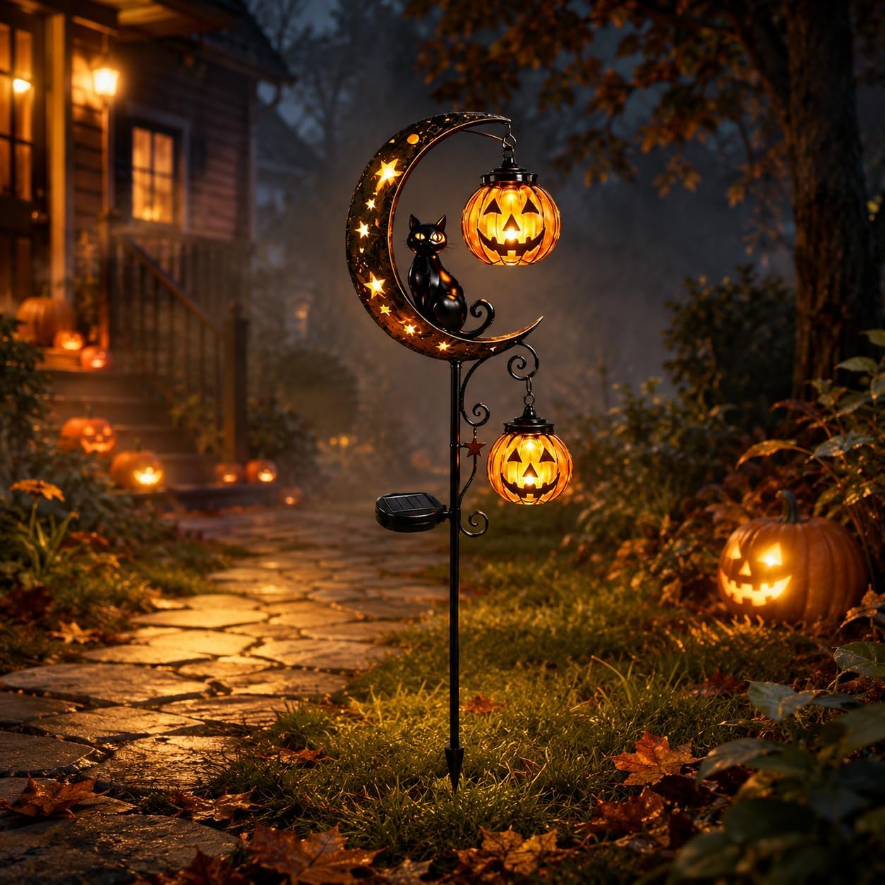 ソーラーハロウィン黒猫＆カボチャ月ガーデンステークライト、屋 - Halloween Pumpkin Decor Led のレビューと価格
