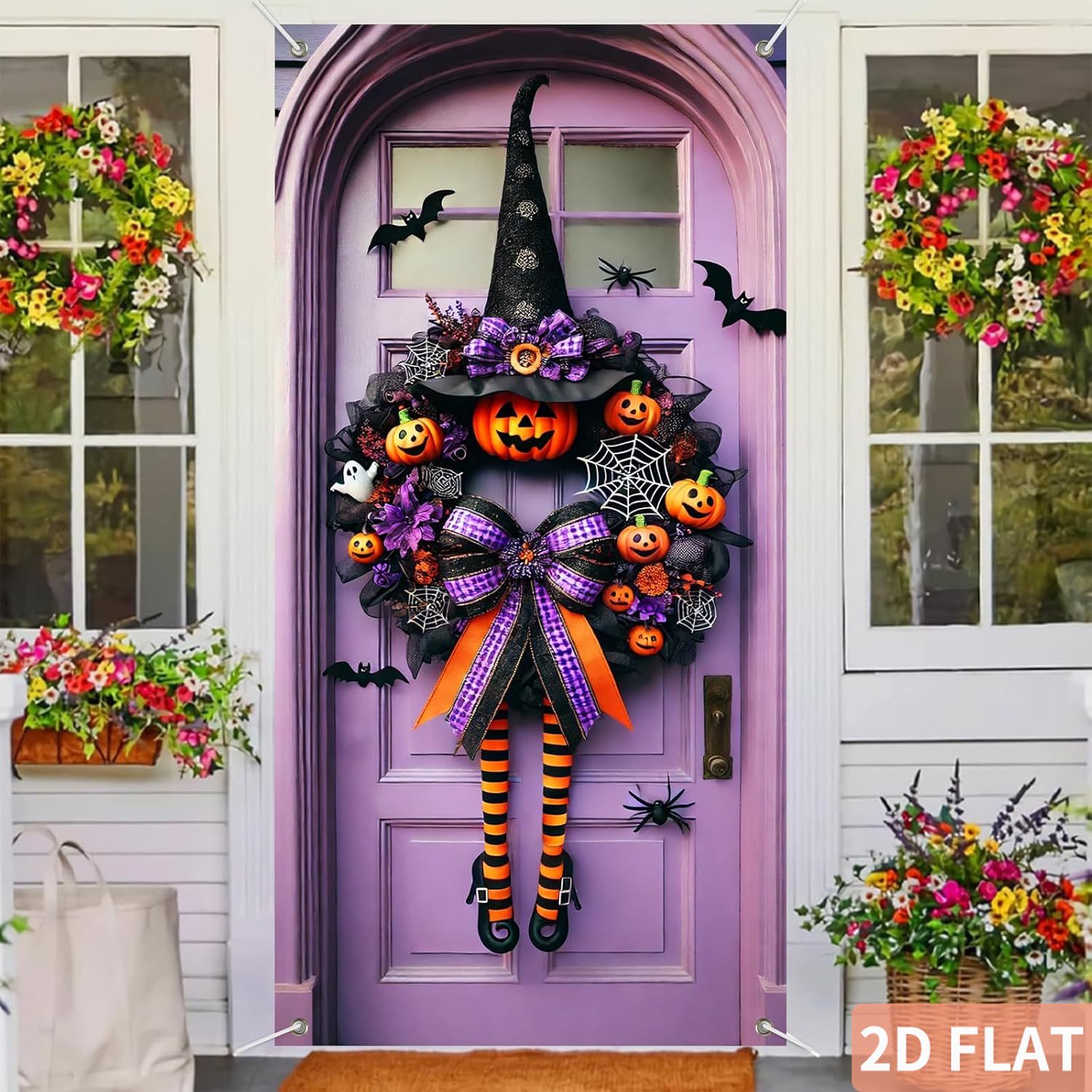 ハロウィーンの魔女リース、ドアカバー、吊り下げ式バナー、ドア - Spider Web Halloween Decoration のレビューと価格