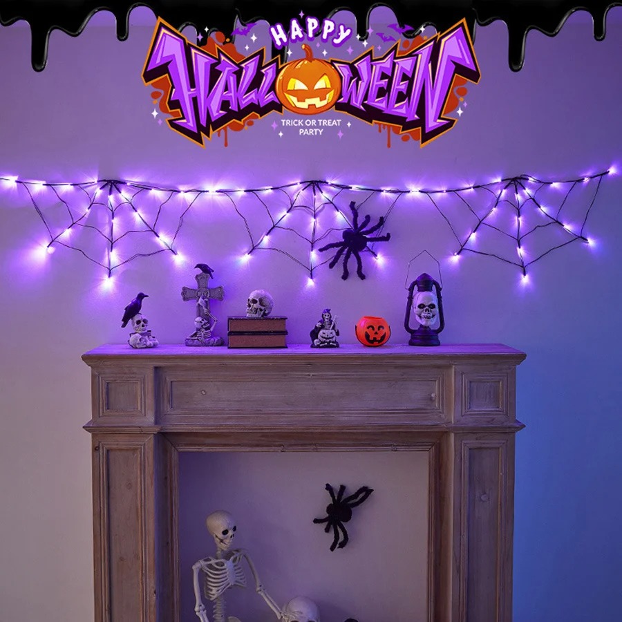 ハロウィン スパイダーウェブ ストリングライト 1.8M 6 - Halloween Led String Lights Orange のレビューと価格