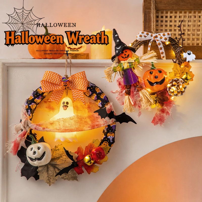 LEDライト付きハロウィーンリースDIYキット。かぼちゃ、お - Halloween Pumpkin Decor Led のレビューと価格