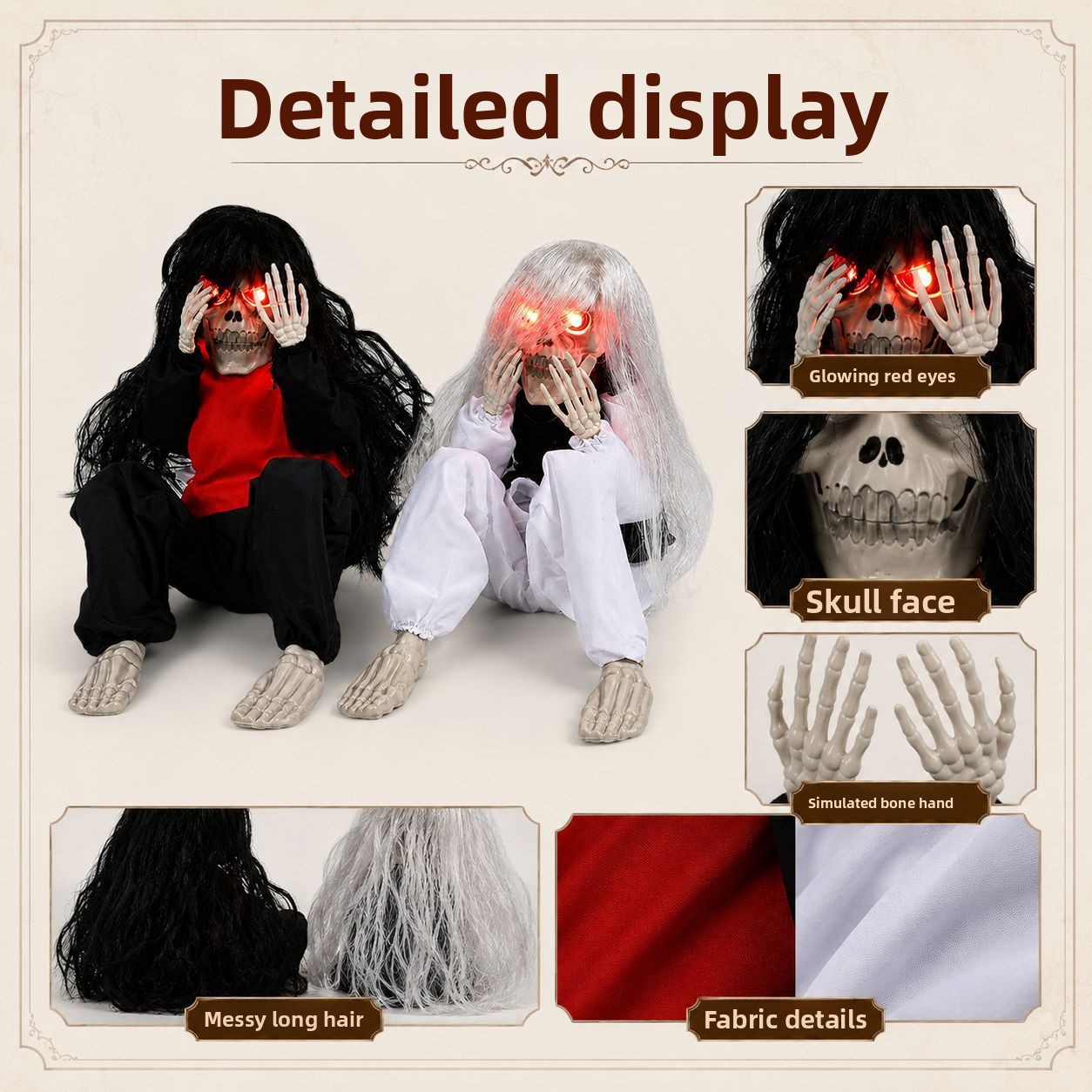 ハロウィーンの屋外ガーデン用、座った骸骨のオーナメント。赤い - Halloween Skeleton Decoration のレビューと価格