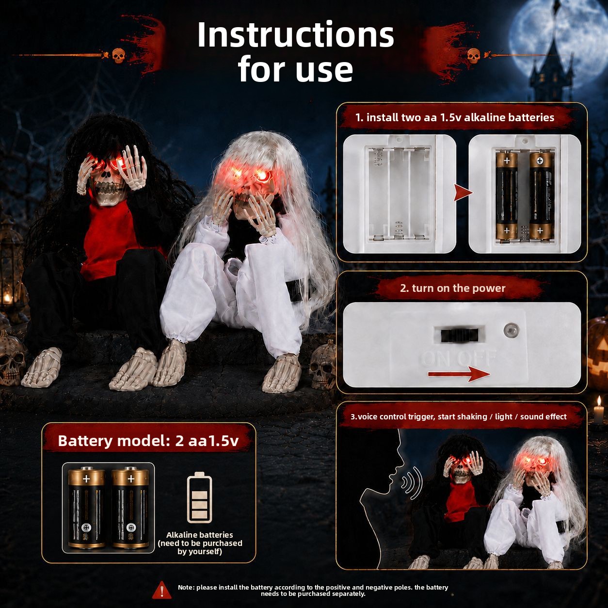 ハロウィーンの屋外ガーデン用、座った骸骨のオーナメント。赤い - Halloween Skeleton Decoration のレビューと価格