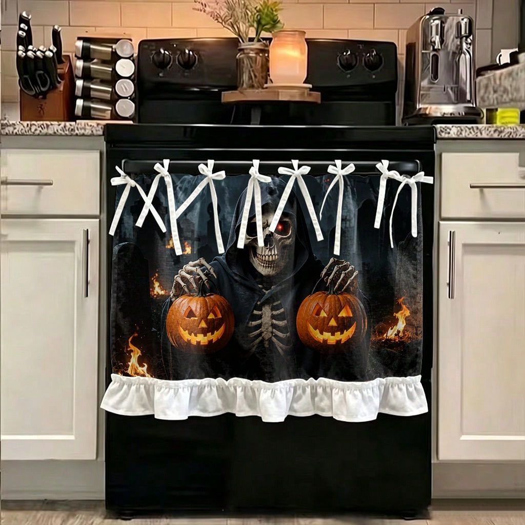 1枚入りキッチンストーブカーテン、キャビネットカーテン、ハロ - Pumpkin Lantern Halloween のレビューと価格