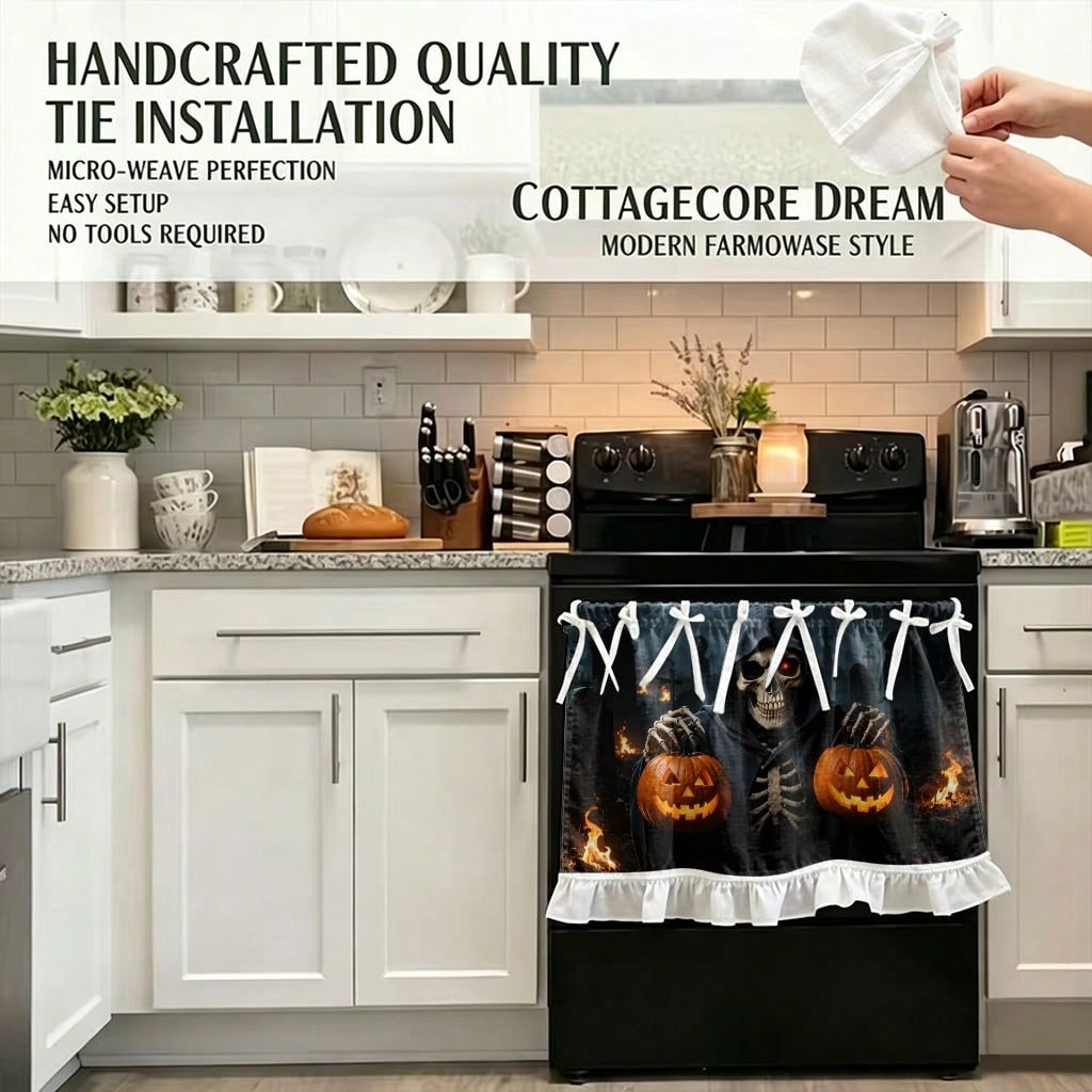 1枚入りキッチンストーブカーテン、キャビネットカーテン、ハロ - Pumpkin Lantern Halloween のレビューと価格