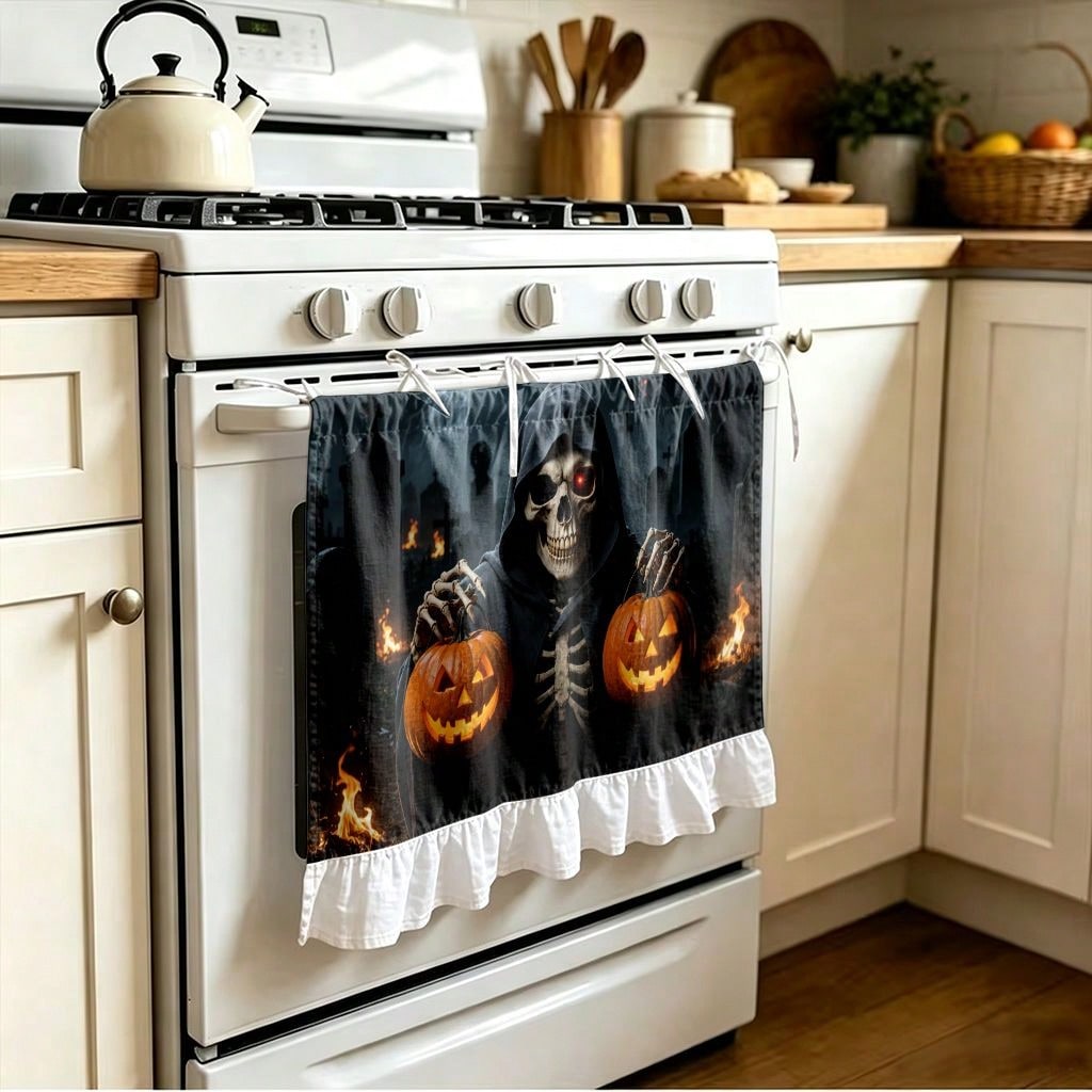 1枚入りキッチンストーブカーテン、キャビネットカーテン、ハロ - Pumpkin Lantern Halloween のレビューと価格