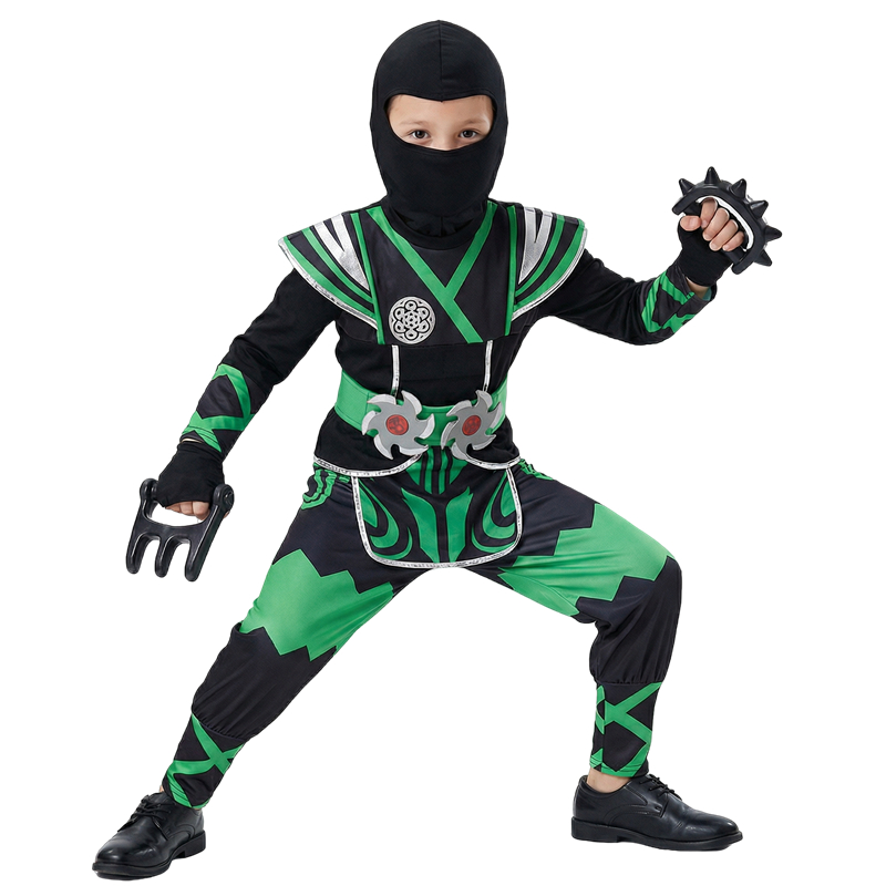 グリーン忍者コスチューム 子供用 9PCおもちゃセット付き  - Halloween Costume Kids のレビューと価格