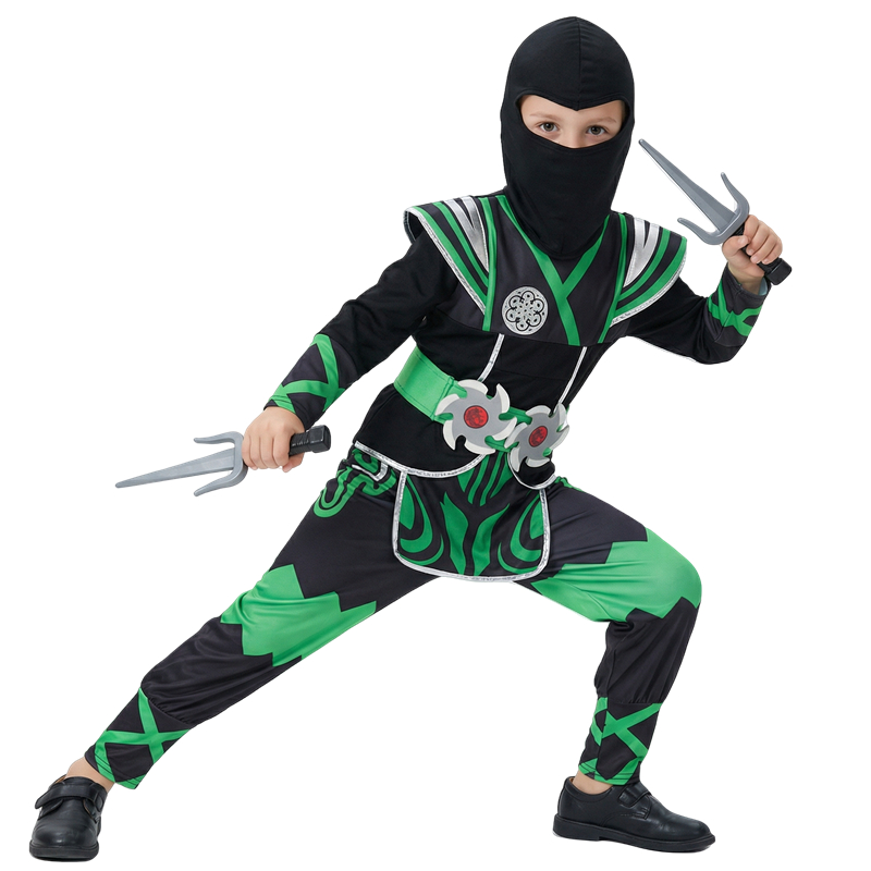 グリーン忍者コスチューム 子供用 9PCおもちゃセット付き  - Halloween Costume Kids のレビューと価格
