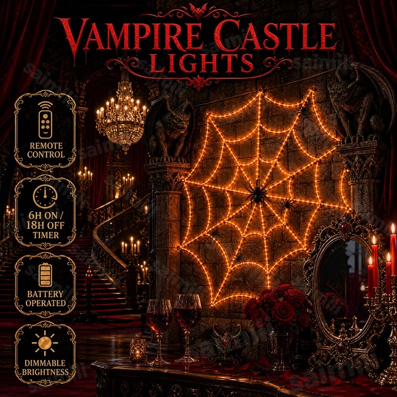 ハロウィーンの蜘蛛の巣をモチーフにしたLEDストリングライト - Halloween Led String Lights Orange のレビューと価格