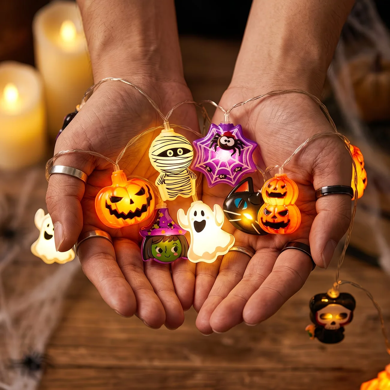 1.5mのハロウィーンLEDイルミネーションライト。10個の - Halloween Pumpkin Decor Led のレビューと価格