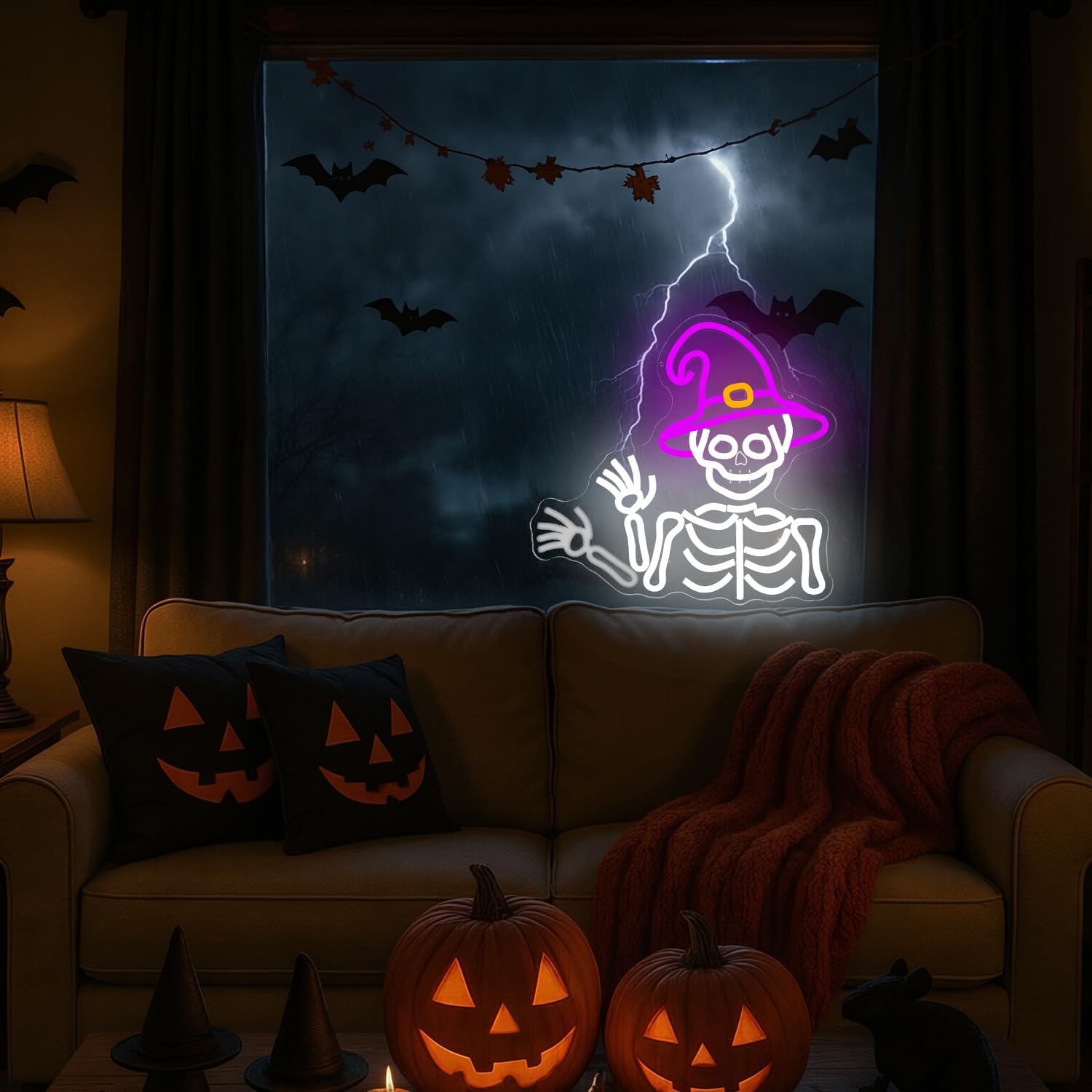 可動式アームスケルトンLEDネオンサイン、USB電源ネオンラ - Halloween Skeleton Decoration のレビューと価格