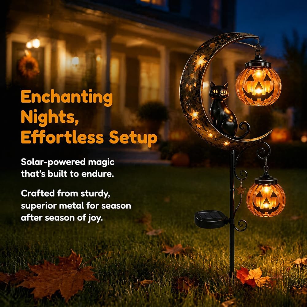 ソーラーハロウィン黒猫パンプキンムーンガーデンステークライト - Pumpkin Lantern Halloween のレビューと価格
