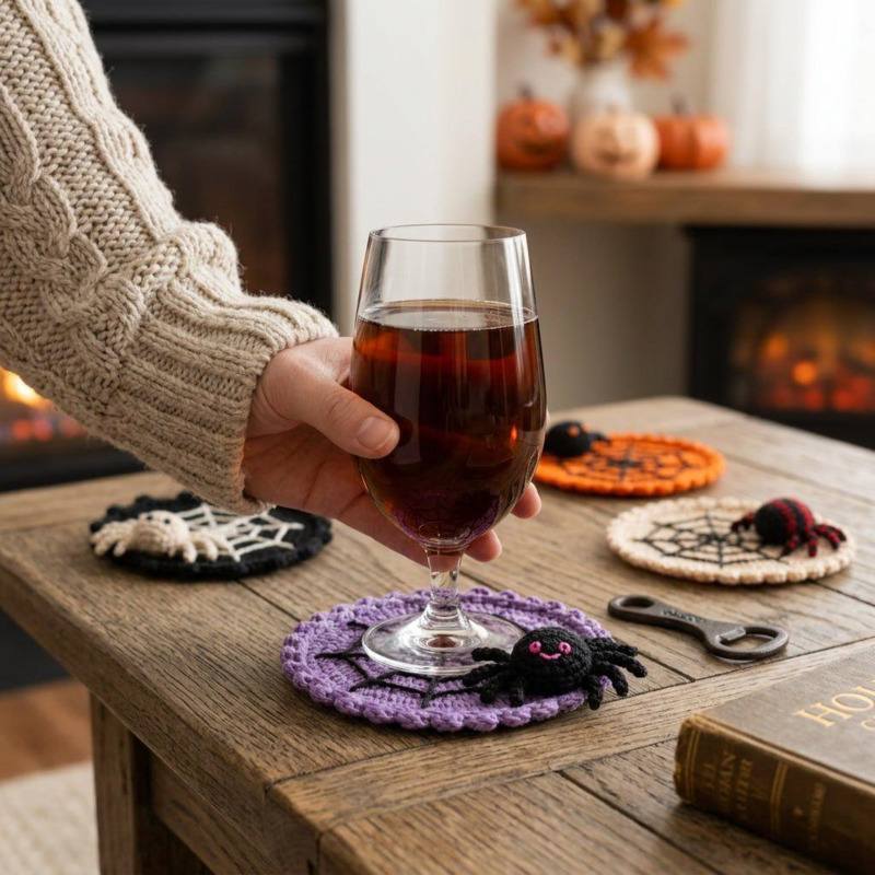 10cm ハロウィーン スパイダーウェブ コースター 手編み - Spider Web Halloween Decoration のレビューと価格
