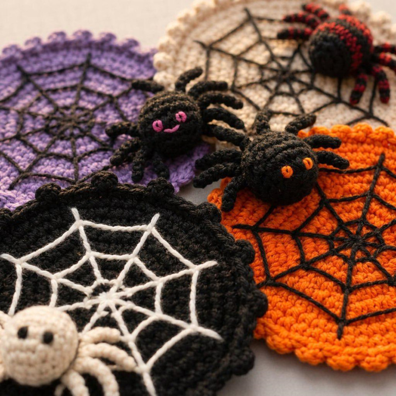 10cm ハロウィーン スパイダーウェブ コースター 手編み - Spider Web Halloween Decoration のレビューと価格