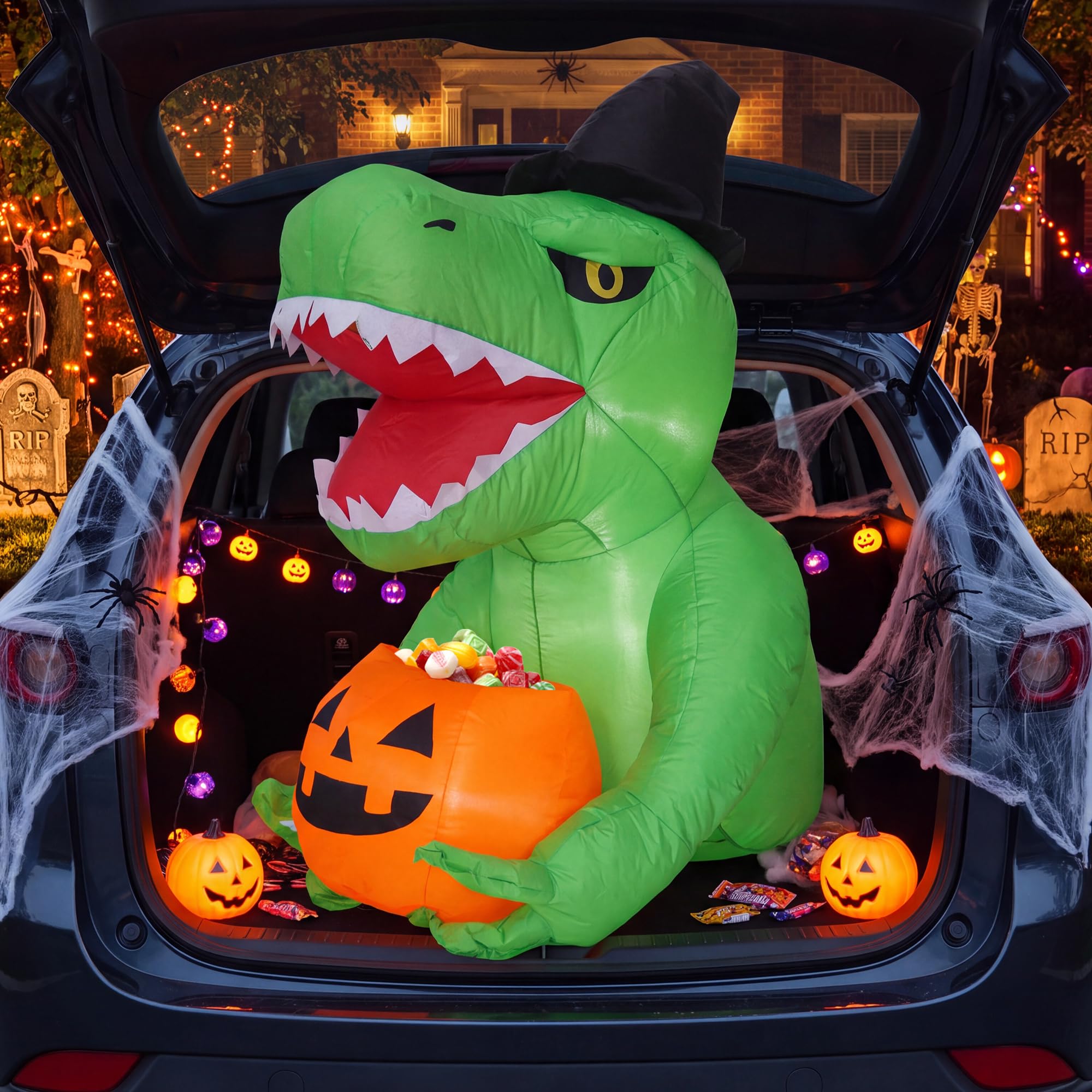 高さ約1.35mのハロウィーン用インフレータブル恐竜型装飾品 - Halloween Pumpkin Decor Led のレビューと価格