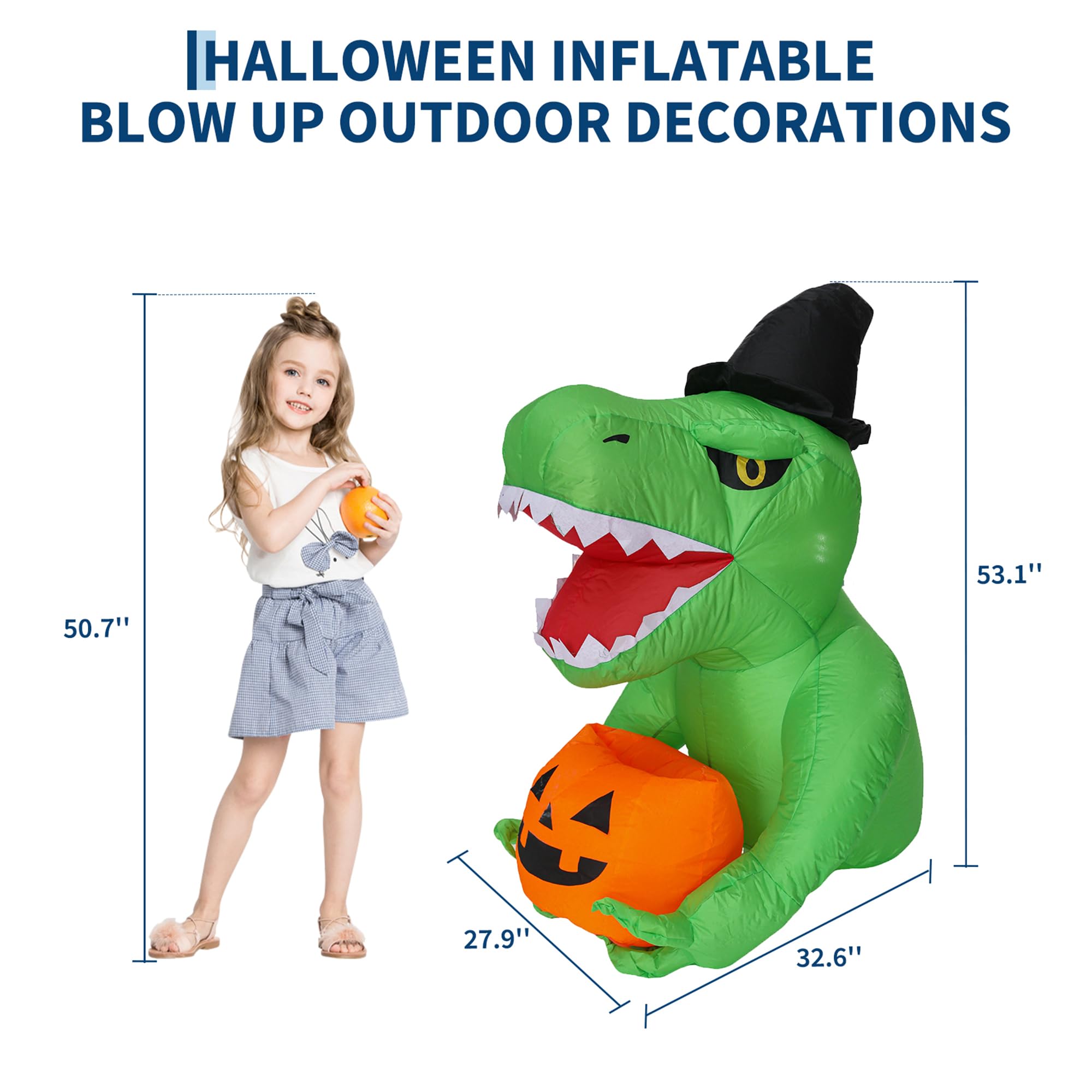 高さ約1.35mのハロウィーン用インフレータブル恐竜型装飾品 - Halloween Pumpkin Decor Led のレビューと価格
