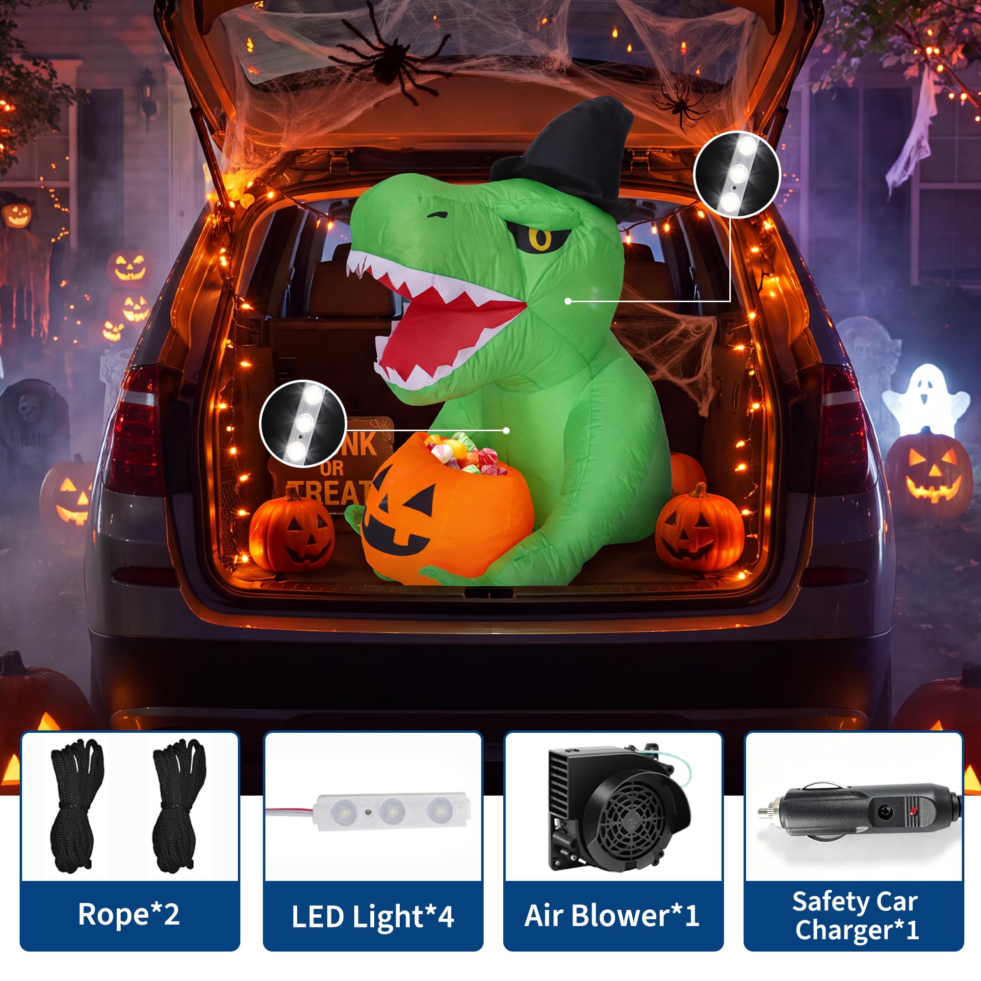 高さ約1.35mのハロウィーン用インフレータブル恐竜型装飾品 - Halloween Pumpkin Decor Led のレビューと価格