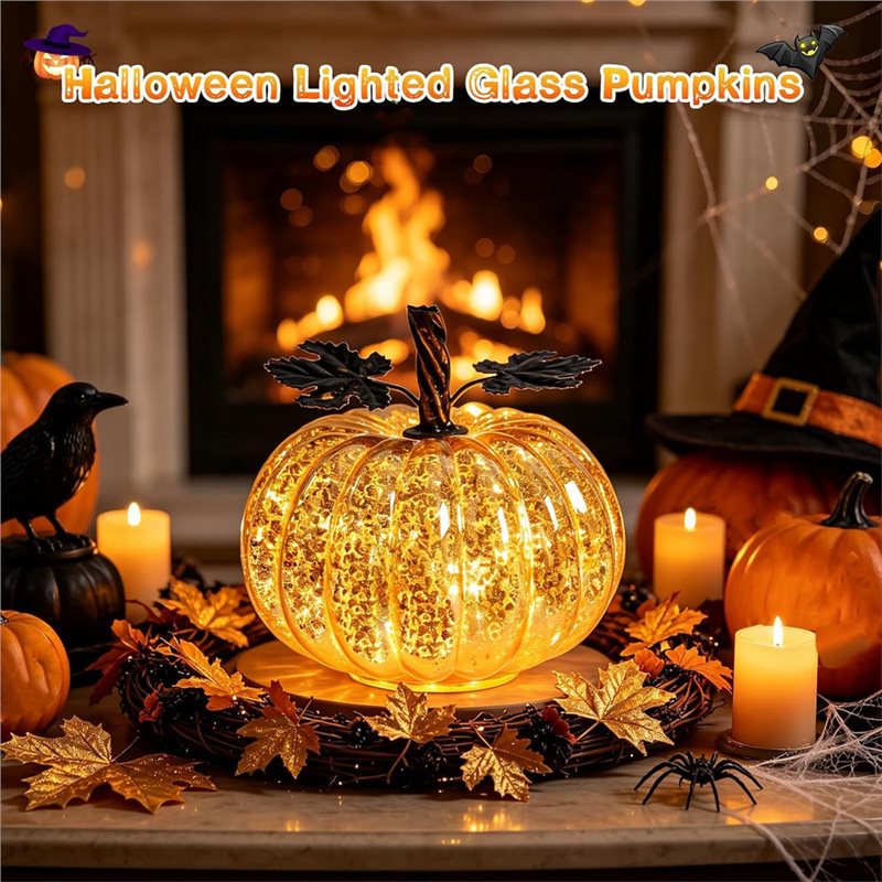 AAAN-ガラス製パンプキンライト、電池式LEDパンプキンラ - Halloween Pumpkin Decor Led のレビューと価格