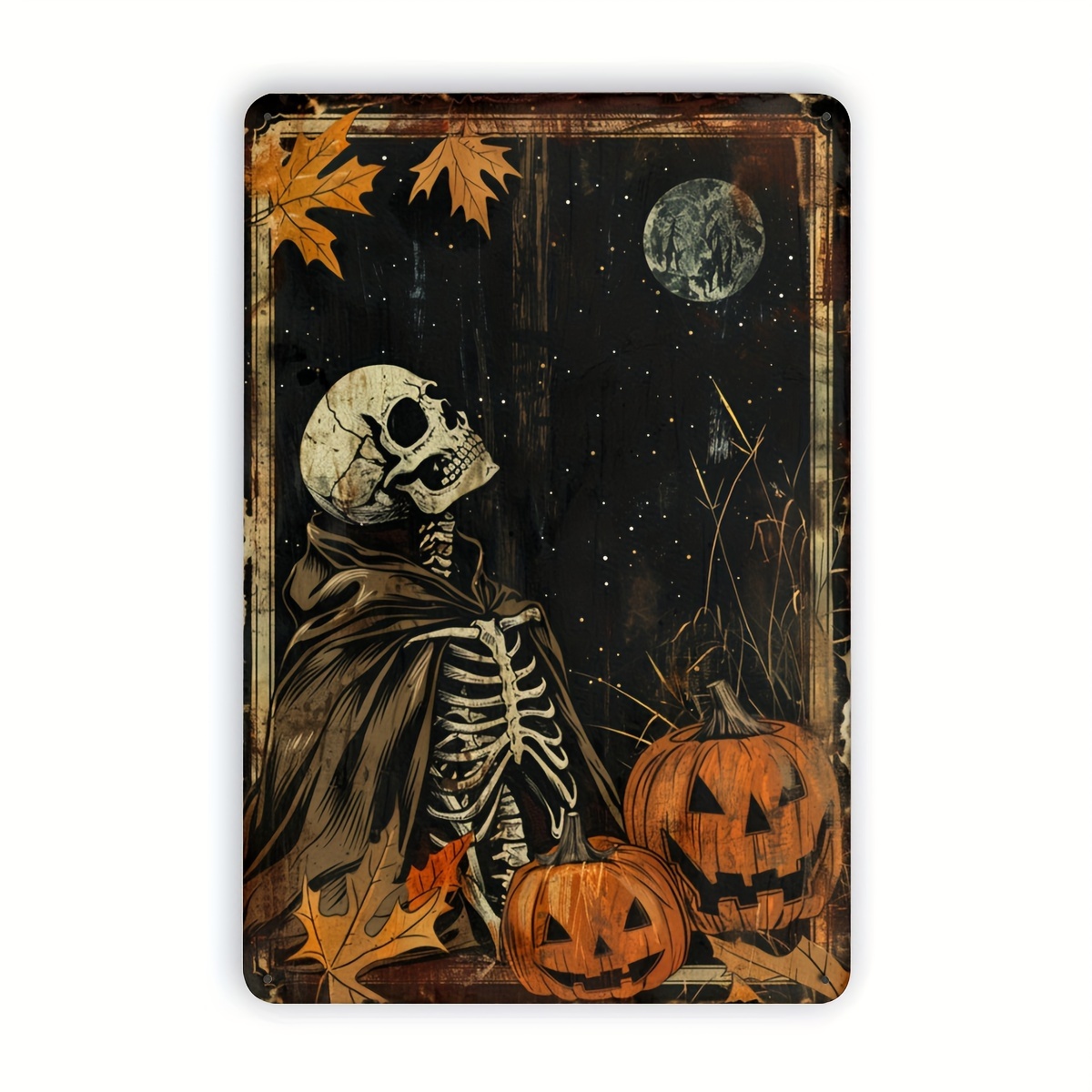 ハロウィーンの骸骨とカボチャの金属製サイン - 丈夫で長持ち - Halloween Skeleton Decoration のレビューと価格