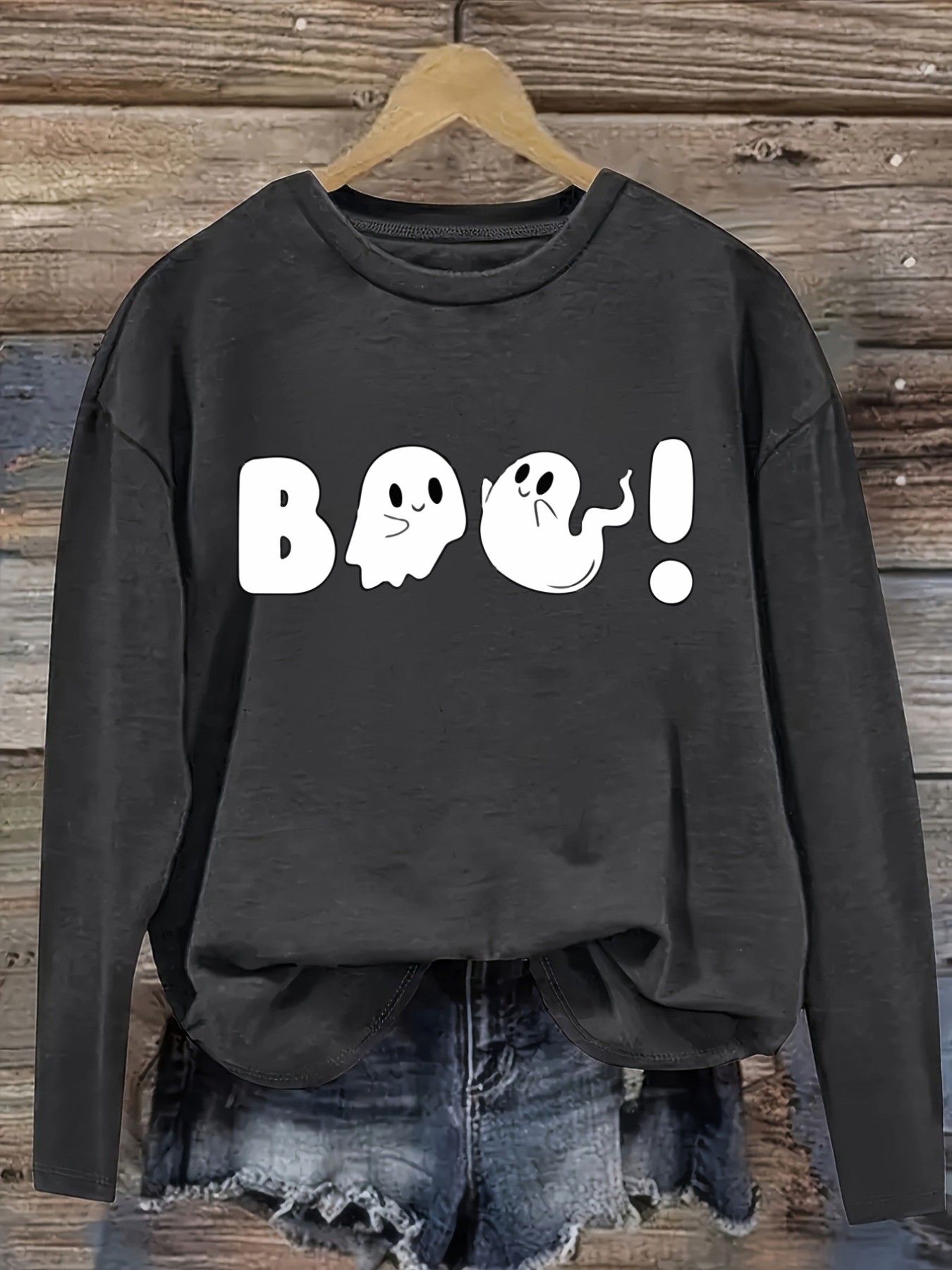 レディースカジュアル長袖クルーネックTシャツ、ハロウィンの楽 - Halloween Costume Adult のレビューと価格