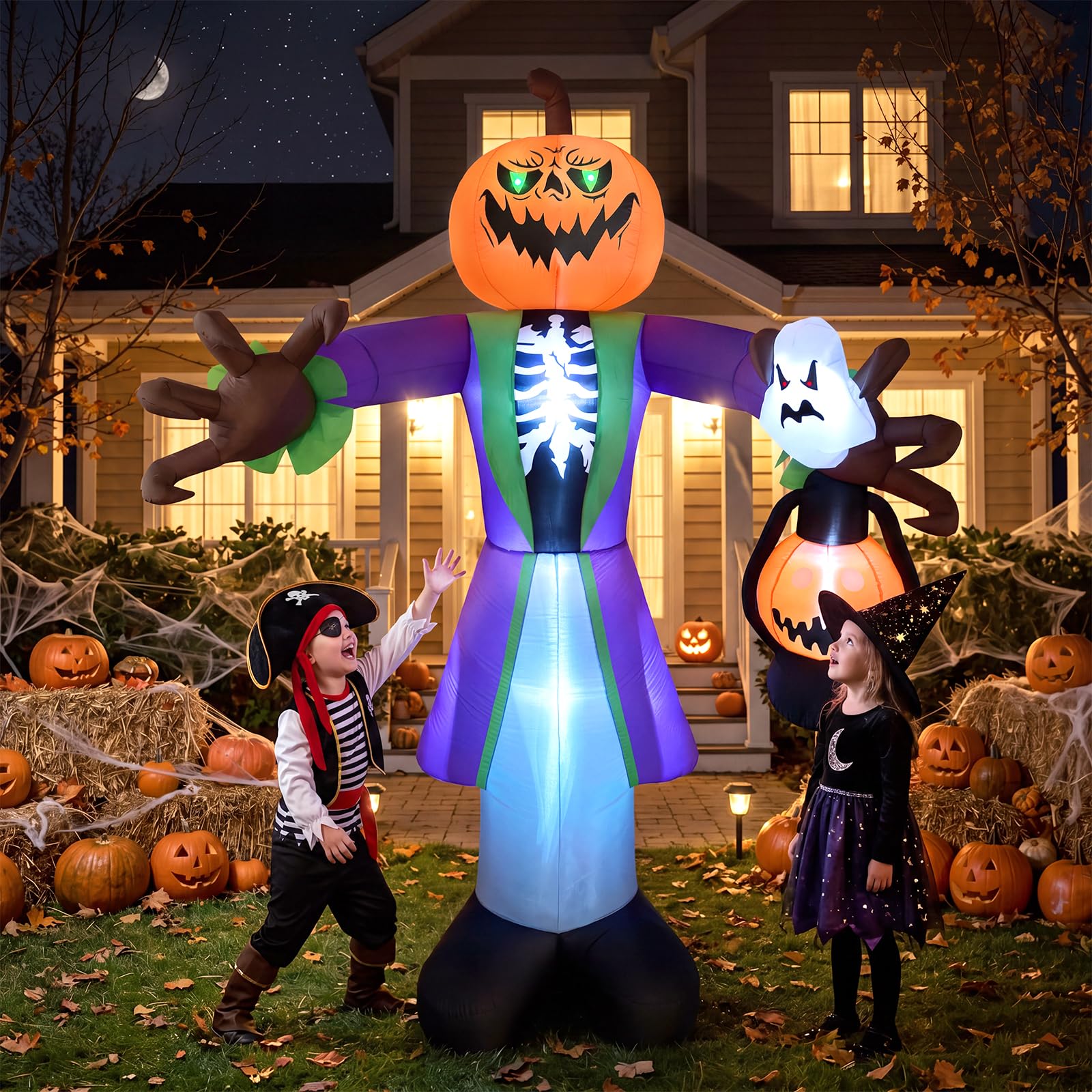 高さ約2.4mのLEDライト付きハロウィーン用インフレータブ - Pumpkin Lantern Halloween のレビューと価格