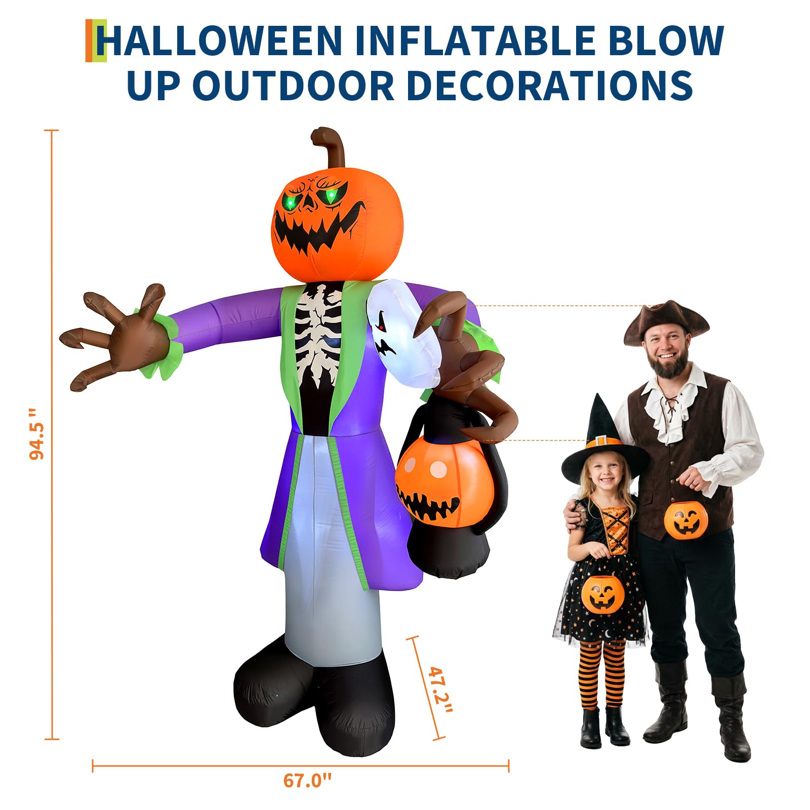 高さ約2.4mのLEDライト付きハロウィーン用インフレータブ - Pumpkin Lantern Halloween のレビューと価格