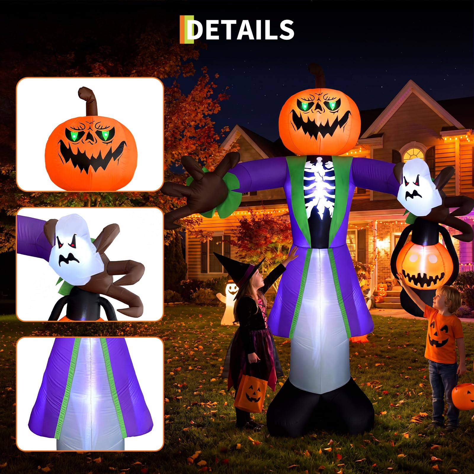 高さ約2.4mのLEDライト付きハロウィーン用インフレータブ - Pumpkin Lantern Halloween のレビューと価格
